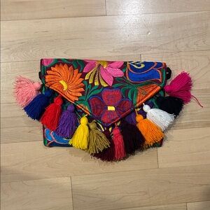 Colorful Embroidered Clutch with Tassels